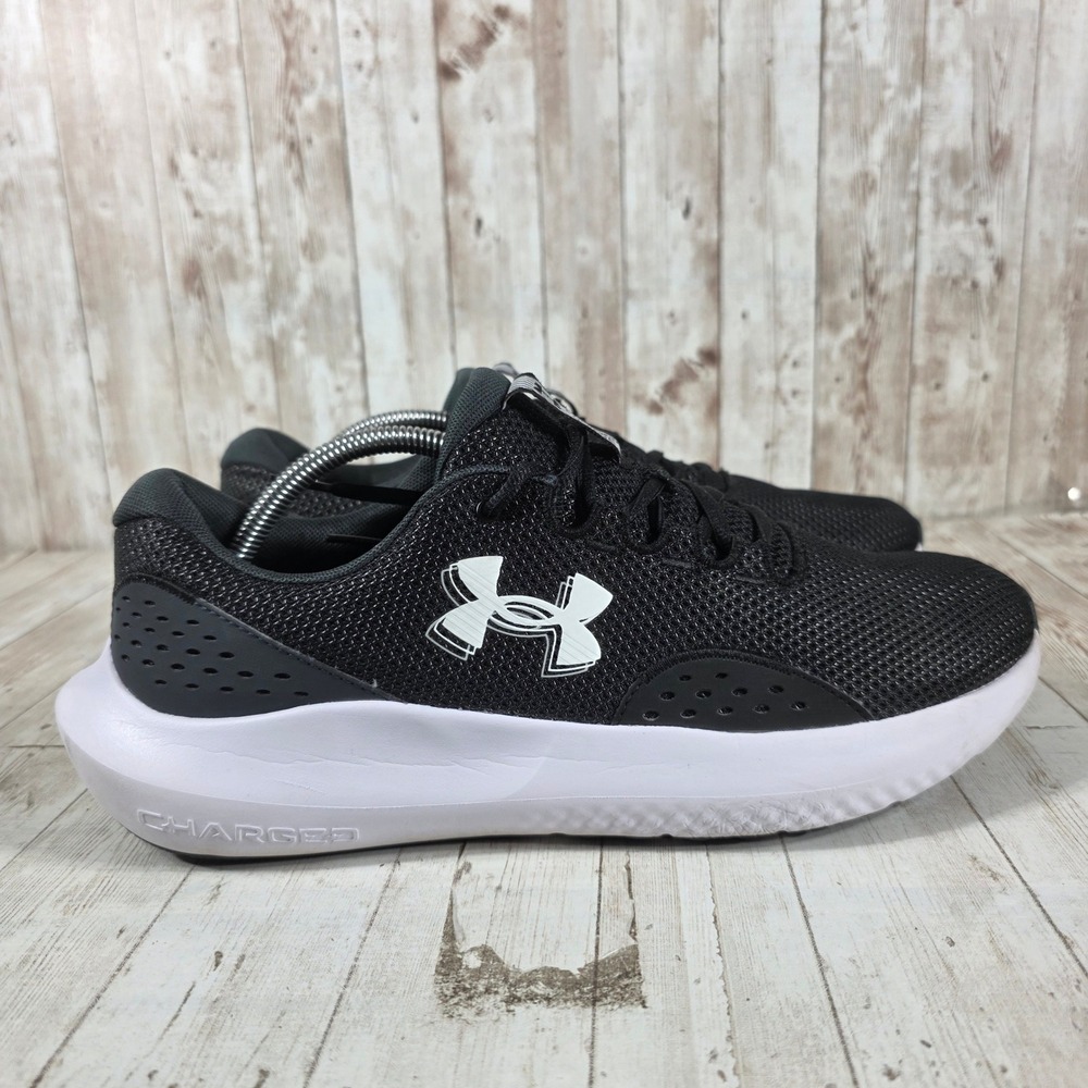Under Armour Charged Surge 4 Mens Running Shoes Black White Size 11.5
